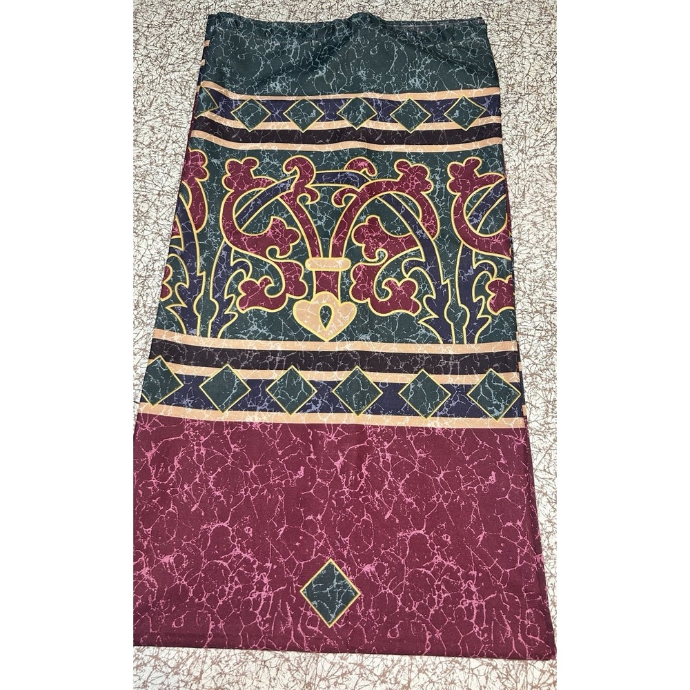 Vtg 90s Shower Curtain Y2K Springs Home Green Maroon Gold Art Deco 69" X 69"